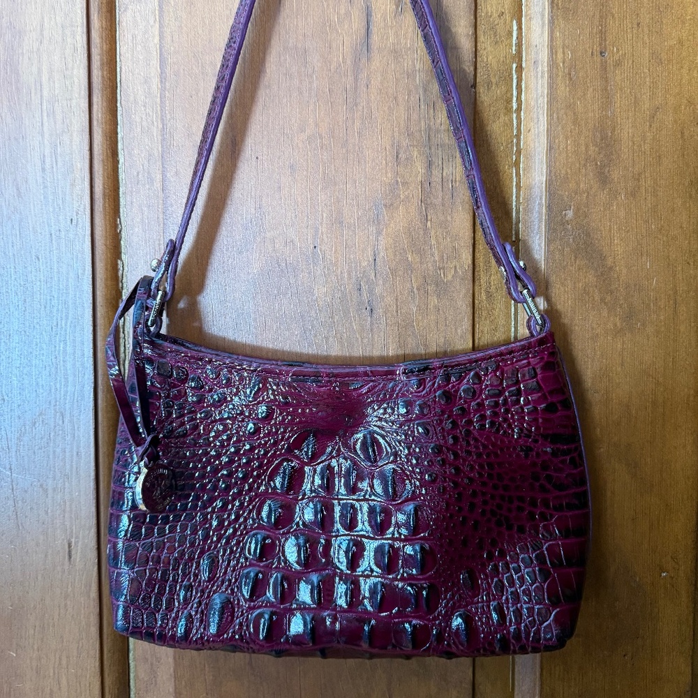 Brahmin Burgundy Crocodile-Embossed Shoulder Bag
